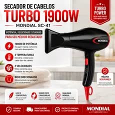 Secador de Cabelos Mondial Turbo 1900W SC-41 Profissional Secagem Rápida