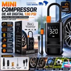 Mini Compressor de Ar Digital 130 PSI Portátil com Lanterna LED para Carro, Moto, Bike, Bola