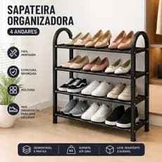 Sapateira 4 Andares Desmontável Organizador Multiuso Estrutura Metálica e Plástica