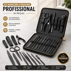 Kit Manicure Pedicure Profissional 16 Peças Inox Estojo Alicate Cortador Unha Completo
