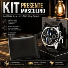 Kit Presente Masculino Carteira Slim Preta + Relógio Analógico Masculino Pulseira Emborrachada Elegante
