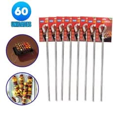 Kit 60 Espetos Simples Espetinho para Churrasquinho Reutilizável Aço Restaurante Bar