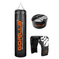 Saco De Pancada 160 Cm Com Engate No Fundo + Base Fixação Chão + Luva Bate Saco Muay Thai Gorilla