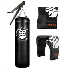 Kit Saco De Pancada 120x100  + 2 Pares Luvas Bate Saco  + Suporte de Parede Reforçado - Gorila