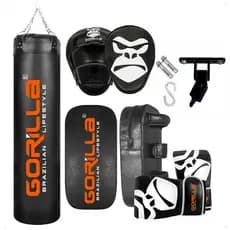 Kit Completo Gorilla Saco Pancada Profissional 160cm + Aparador Chute +Manopla Foco +Suporte Gorila