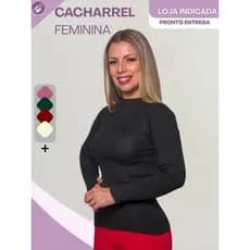 Blusa Feminina Cacharrel Manga Longa Gola Alta Inverno Moda Basica Casual Trabalho