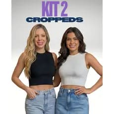 Kit 2 Croppeds Regata Feminina Tricot Canelado Casual Alça Grossa Primavera Verão Básico Tricô