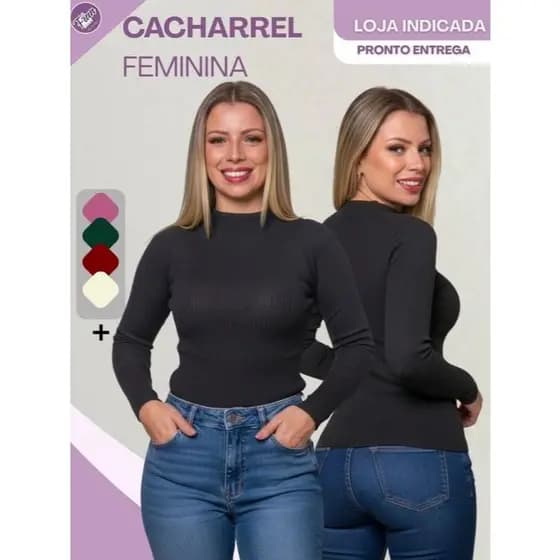 Cacharrel Feminina de Tricot Blusa Manga Longa Inverno Frio Moda Casual Elegante