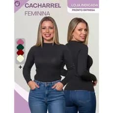 Cacharrel Feminina de Tricot Blusa Manga Longa Inverno Frio Moda Casual Elegante