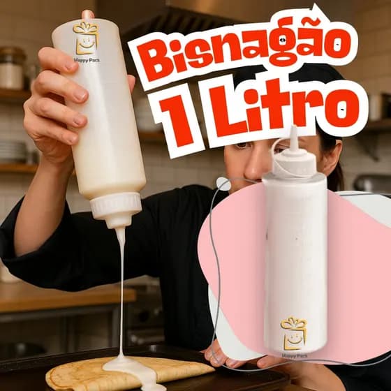 Bisnaga Grande 1 Litro Bisnagão Branca Amarela Vermelha Ketchup Mostarda Maionese Crepe Donuts
