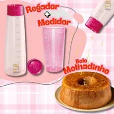 Regador Bolo + Copo Medidor Rosa 570ml Bisnaga Umedecedor de Bolo