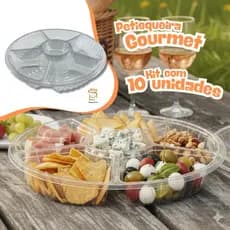 Kit 10 Petisqueira Descartável Com 6 Divisórias Transparente Natal Fondue