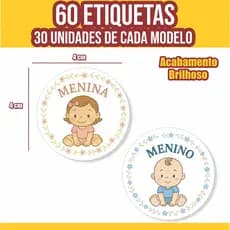 60 Etiquetas Adesivas 4cm Chá Revelação Menina / Menino - Cha Revelaçao