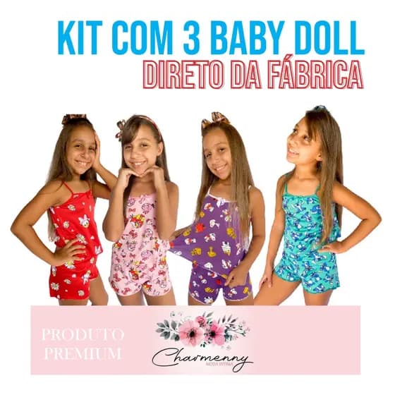 Kit 3 Pijama Infantil Short Dool Infantil Estampados De Desenhos E Personagens Promoção Direto Da Fabrica