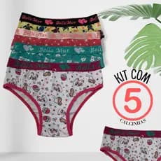 kit 5 calcinha infantil juvenil menina de algodão cós personalizado cotton com elástico