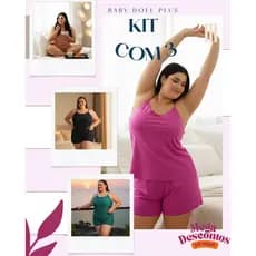 Kit 3 Baby Doll Plus Size Feminino LISOS – Conjunto Short Doll , Pijama Confortável