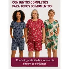 Kit com 1 a 4 Conjunto Senhora Plus Size Com manga Confortável Bermuda e Blusa Regata Liganete