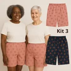 Kit 3 Bermudas Senhora Malha Fria Fresquinha Microfibra