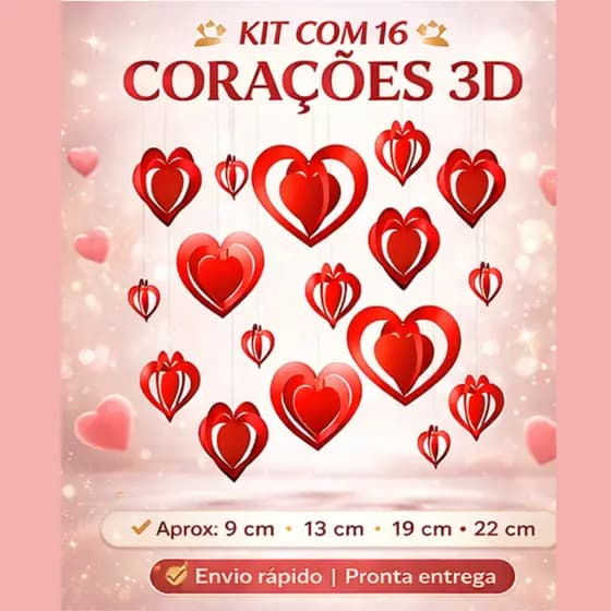 Decoração Dia das Mães Corações 3D Suspensos Kit Coração Pendurar Teto Decoração Romântica Quarto Festa Namorados