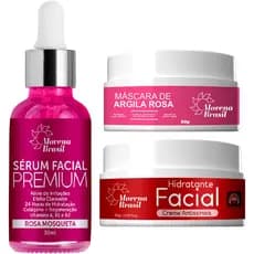 💖🌹 Kit Facial Completo – Argila Rosa 🌸  +  Sérum Rosa  Mosqueta + Creme Anti Sinais 🧖‍♀️