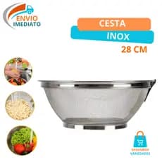 Cesta Inox Multiuso Escorredor E Armazenamento Frutas Legumes Arroz Macarrão 28CM
