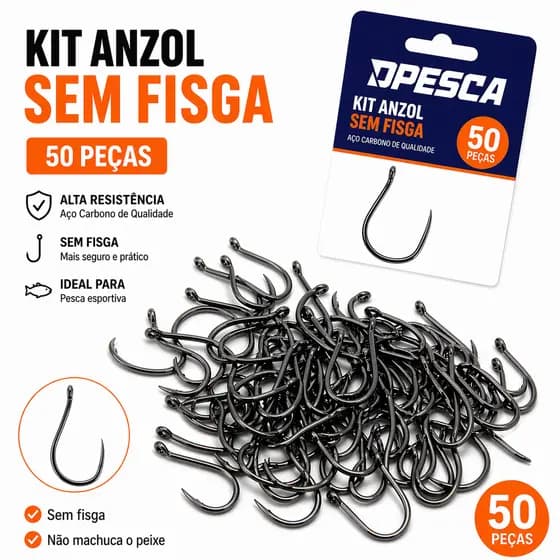 Anzol Chinu Sure Sem Fisga Kit 50 Peças  Alta Resistência Pesca Esportiva