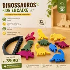 Brinquedo Educativo Dinossauro de Encaixe Montessori | Coordenação Motora | Impressão 3D