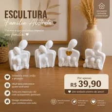 Escultura Família Decorativa em Impressão 3D | Enfeite Minimalista para Sala | Presente Especial