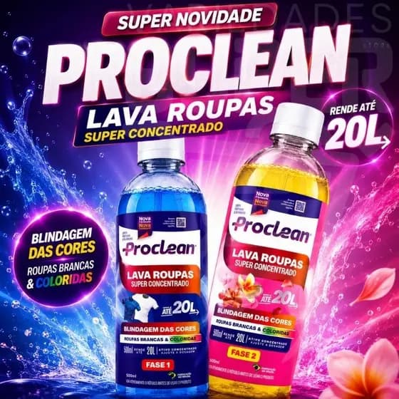 kit Lava Roupas Líquido Proclean Sabão Para Roupas Limpeza Profunda Alto Rendimento Envio Imediato