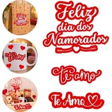 Kit Adesivos Feliz Dia dos Namorados Te Amo Coração Decorativo Para Presente Caneca Sacola