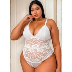 Bory Plus Size Renda Com Forro Confortável Body Plus em Renda