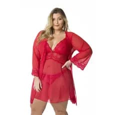 Robe De Tule Com Renda Hobby Manga Longa Lua De Mel Roupão Robe Plus Size