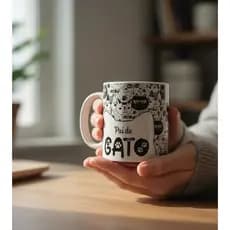 Caneca xicara personalizada em porcelana 325 ml  Mãe e Pai de Gato