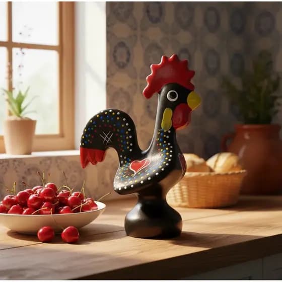 Enfeite decorativo Galo português em cerâmica pintado a mão 25 cm