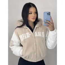Blusa Jaqueta Feminina College Pelinho Casual Inverno