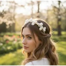 Tiara de pérolas com conchas naturais