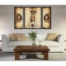 Quadro Decorativo Nossa Senhora de Fátima 3 Peças Decoração Sala
