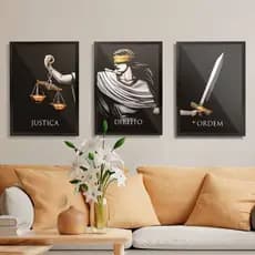 Kit 3 Quadros Decorativos Profissão Direito Arte Jurídica Premium Sala Escritório 40x60