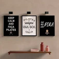 Quadro Decorativo Faça Pilates Kit 3 Peças 20x30 Academia Estúdio Pilates Decoração Fitnes