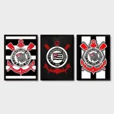Quadro Decorativo Corinthians Timão 3 Peças 20x30cm Arte Premium Time Futebol Sala Quarto Escritório