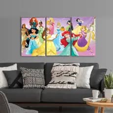Quadro Decorativo Princesas Disney Infantil Meninas Kit 3 Peças 20x30 MDF Alta Qualidade Quarto