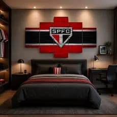 Quadro Decorativo Mosaico São Paulo Futebol Clube 5 Peças Decorativo Sala Quarto MDF Premium