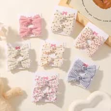 2 Pçs/set Bonito Algodão Xadrez Flor Estampas Arco Grampos De Cabelo Do Bebê Meninas Verão Bowknot Hairgrips Presilhas H