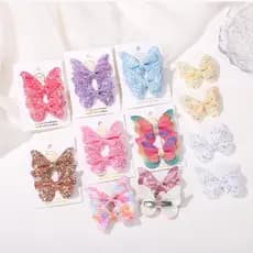 2 Pçs/set Bebê Meninas Lantejoulas Borboleta Grampos De Cabelo Cor Correspondente Princesa Hairgrip Headwear Crianças Ac