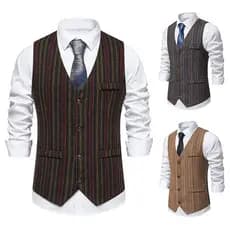 Retro Color Stripe Design Trendy Single-breasted Terno Masculino Colete Casual
