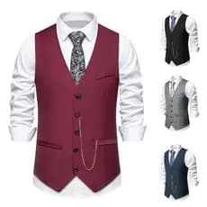 Colete Masculino Casual De Negócios , Retrô Com Decote Em V