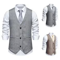 Colete Masculino Houndstooth Terno Retrô Com Decote Em V Casual