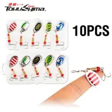 Conjunto De Lantejoulas Para Isca De Colher De Truta Com 10 Peças 5 Cores Iscas De Pesca Spinner De Metal Kit De Fundição Colheres Afundando Jigging Caixa De Equipamento