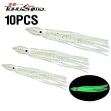 10 Pçs 8cm/10cm/12cm Saias De Lula De Pesca Iscas Brilhantes Polvo Luminosas Isca De Plástico Macio Para Truta De Salmão Baixo