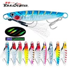 Afundando Metal Gabarito Isca De Pesca 20g-60g Revestimento UV Luminoso Dura Com Gancho Auxiliar Afiado Para Marítima Te